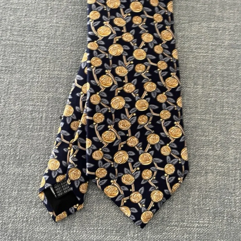 Metropolitan Museum of Art Mens 100% Silk Tie Gold Blue Green‎ Flora Made Italy